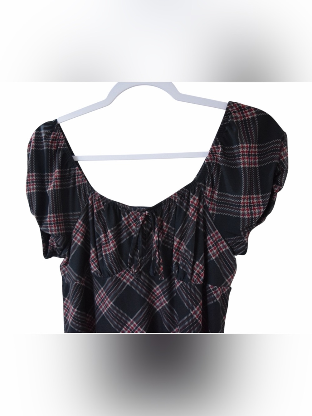 So Juniors Large Black Plaid Short Sleeve Babydoll Dress Top Fall Gingham Goth